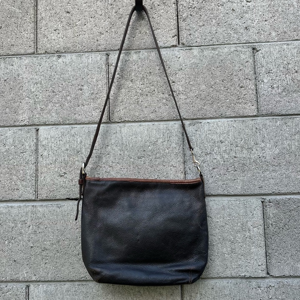 ROOTS brand Genuine Leather shoulder/cross-body bag-dark espresso-made in Canada